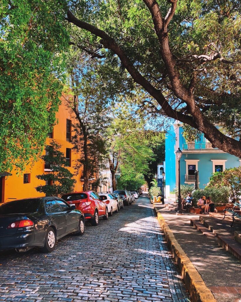 Color buildings in small plaza in Old San Juan, PR
