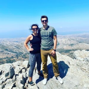 Couple poses on Mount Zas, Naxos, Greece