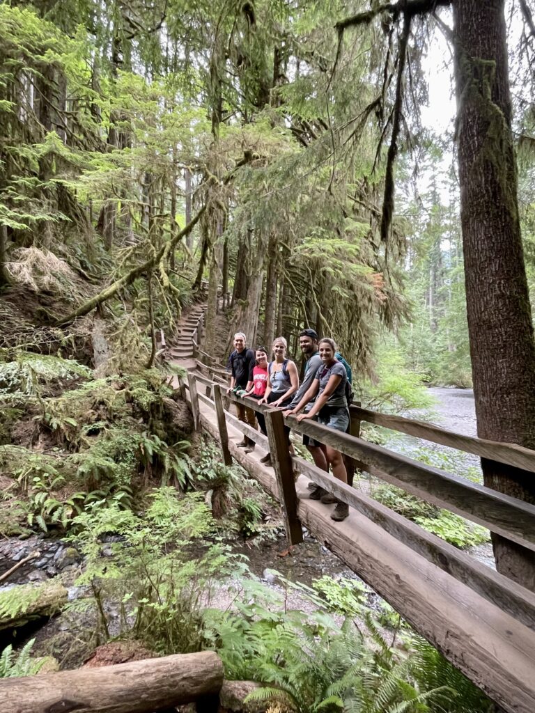 Group shot on a bridge on route to Marymere Falls in Olympic NP