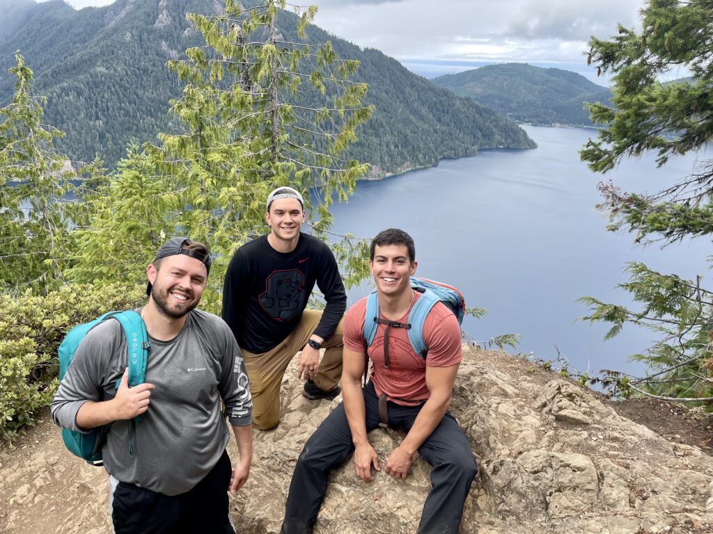 Ryan, Mike and Ethan with Lake Crescent in the background