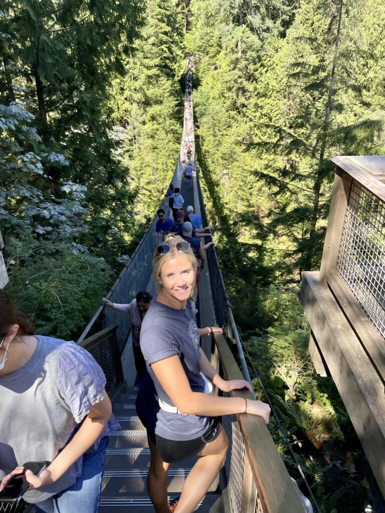 Nikki preparing to cross Capilano Suspension Bridge