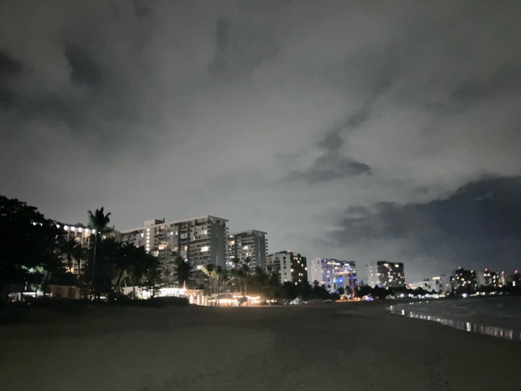 Night falls on Isla Verde Beach