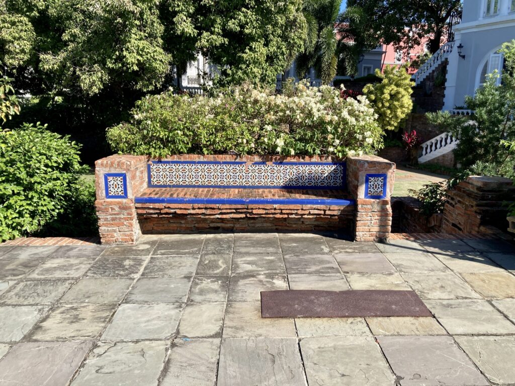 Ornate bench on ground of La Fortaleza