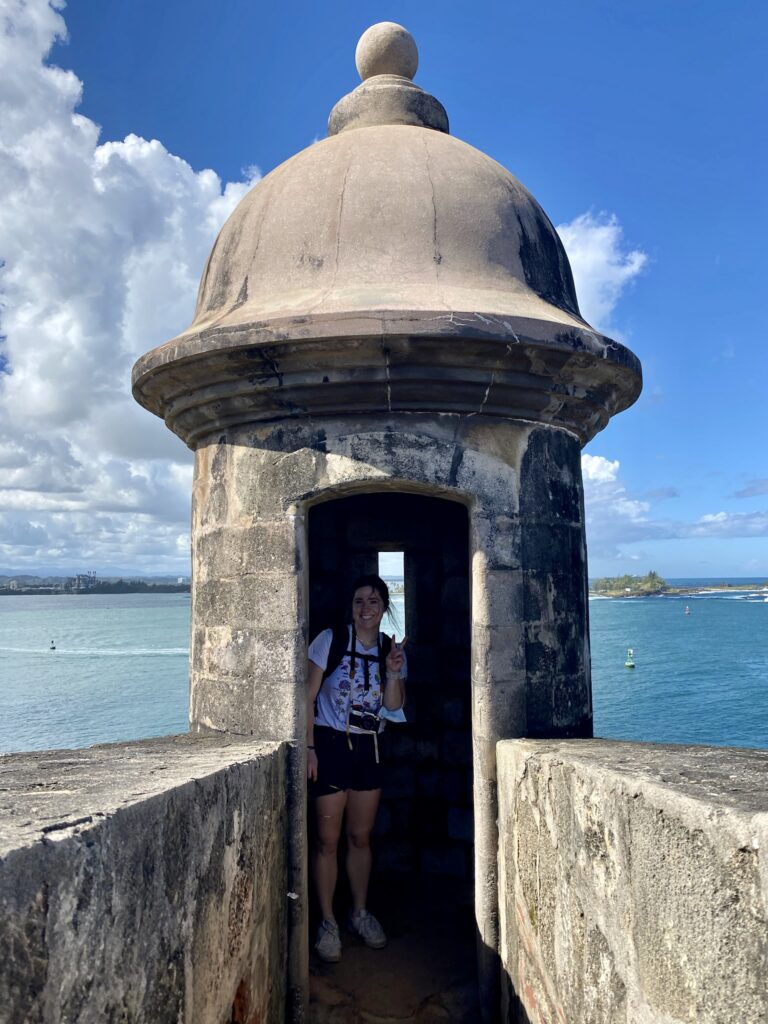 Emma in tower at Castillo San Felipe del Morro