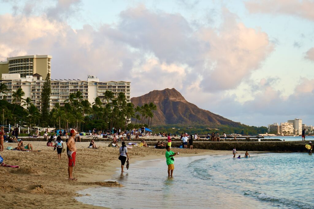 Views of Diamond Head Crater from Waikiki Beach