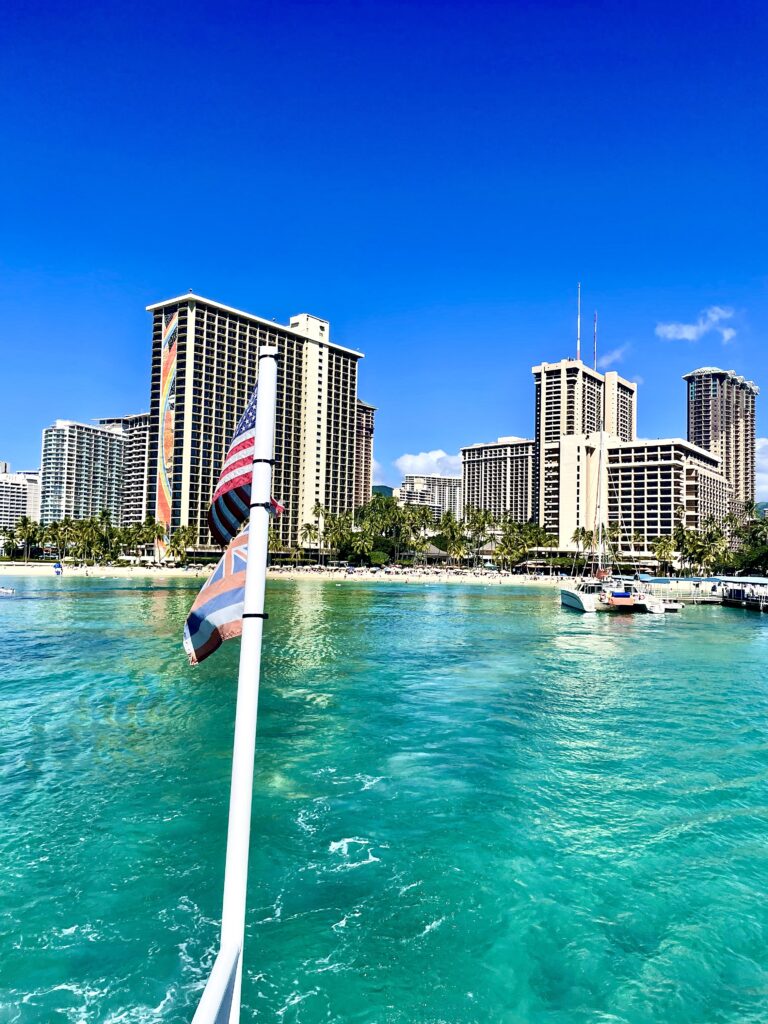 Hilton Hawaiian Village Resort in the background on Atlantis Submarine boat ride