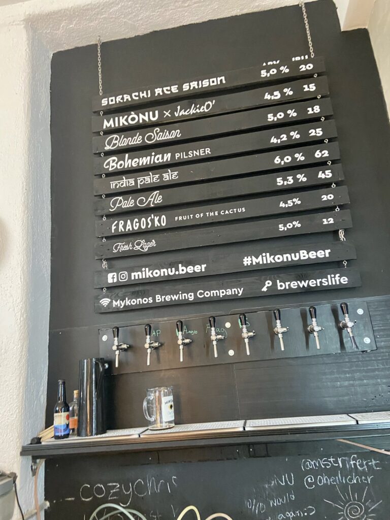 Beer list at Mykonos Brewery