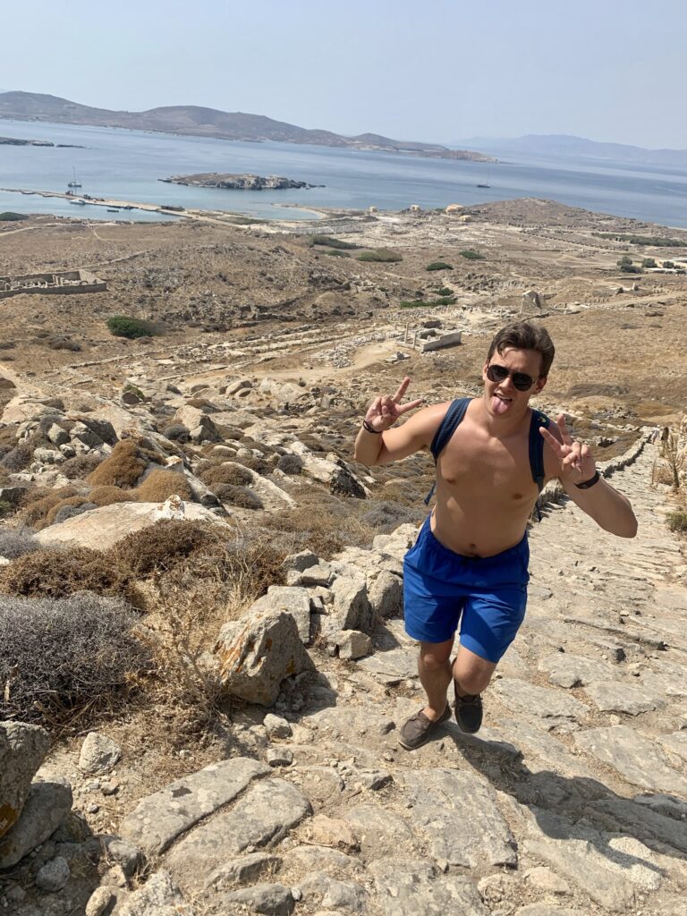 Ethan climbing Mount Kynthos