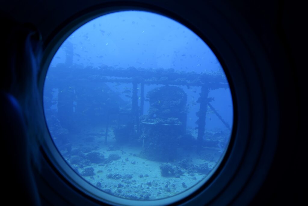 View through window on submarine