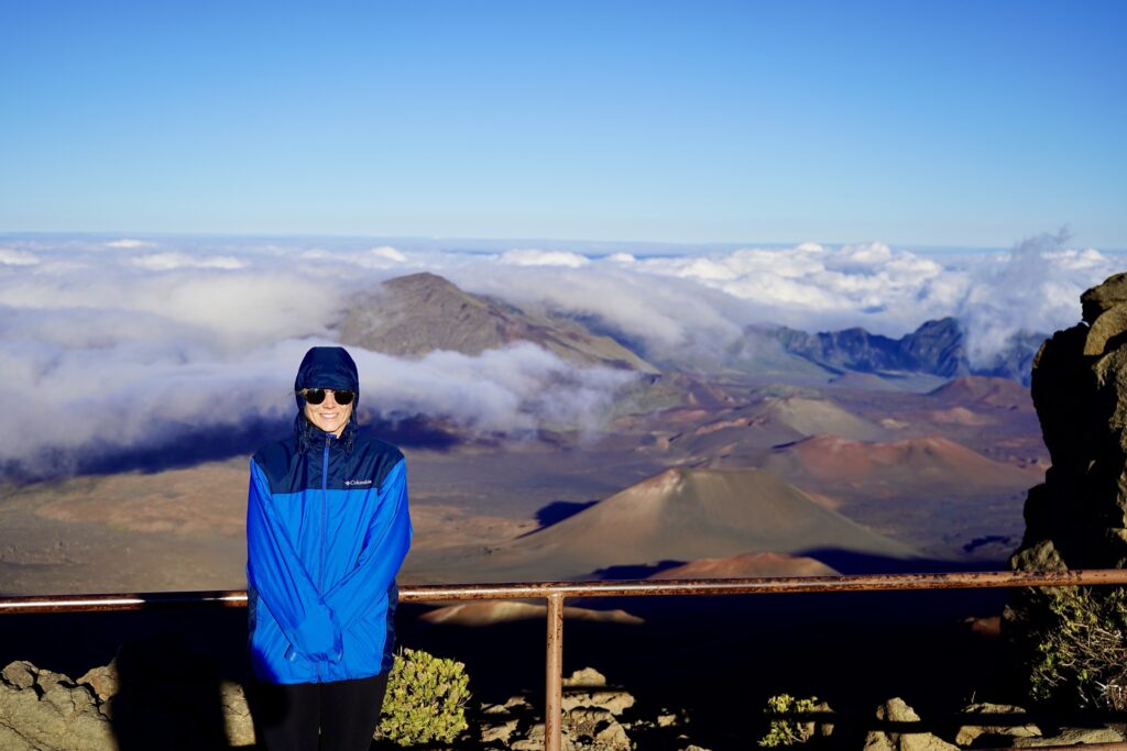 Overlooking volcanic crater preparing for Sliding Sands Trail