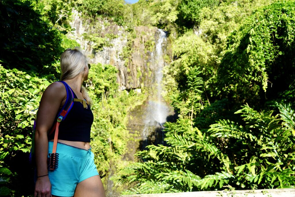 Nikki at waterfall on the road to Hana