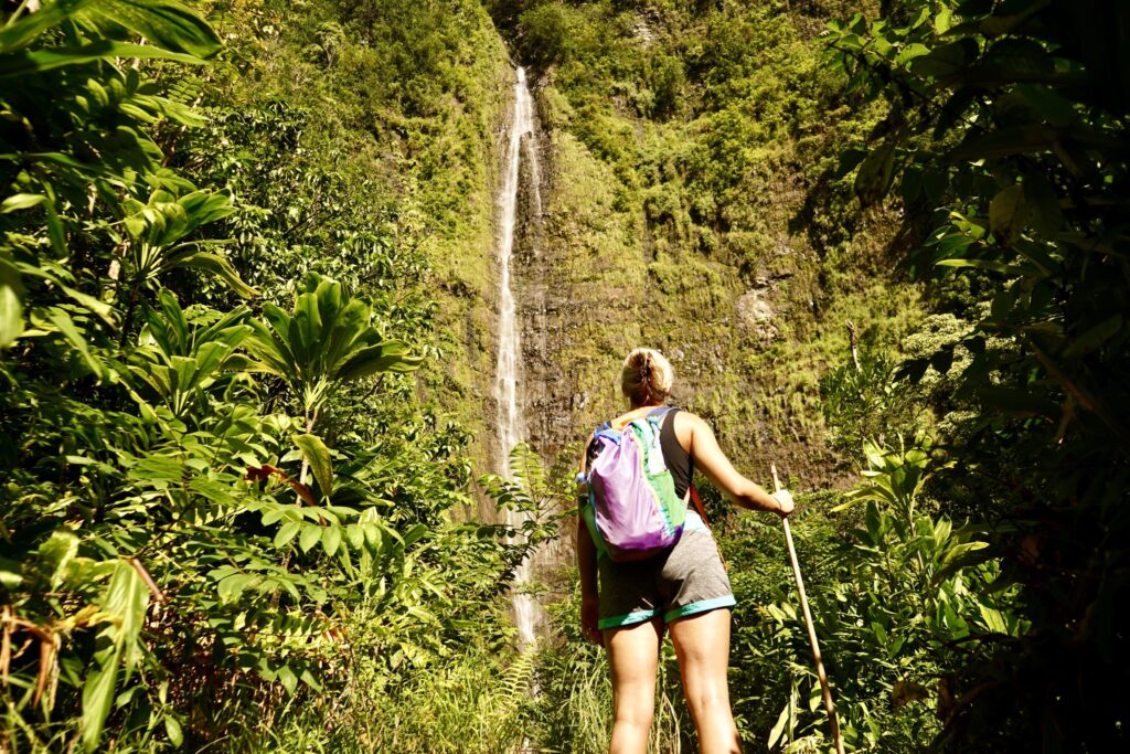 Nikki arriving at Waimoku Falls