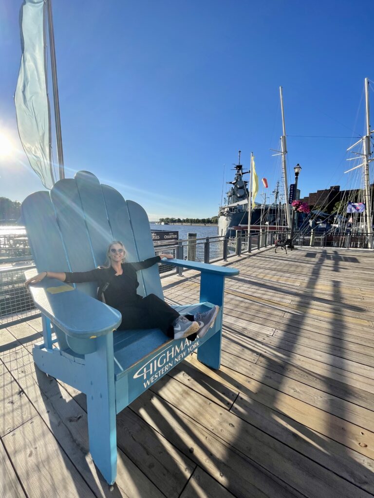 Nikki chilling on the boardwalk at Canalside