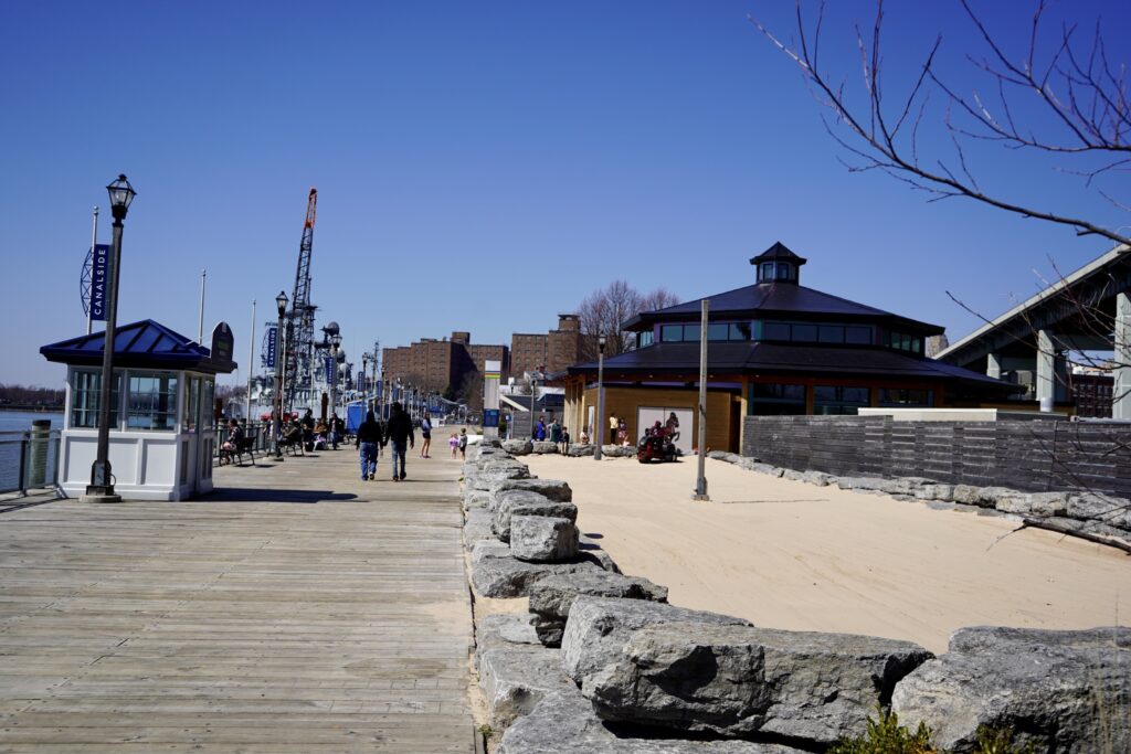 Bringing your kids to play in the sand box at Canalside is a fun and easy free Buffalo activity