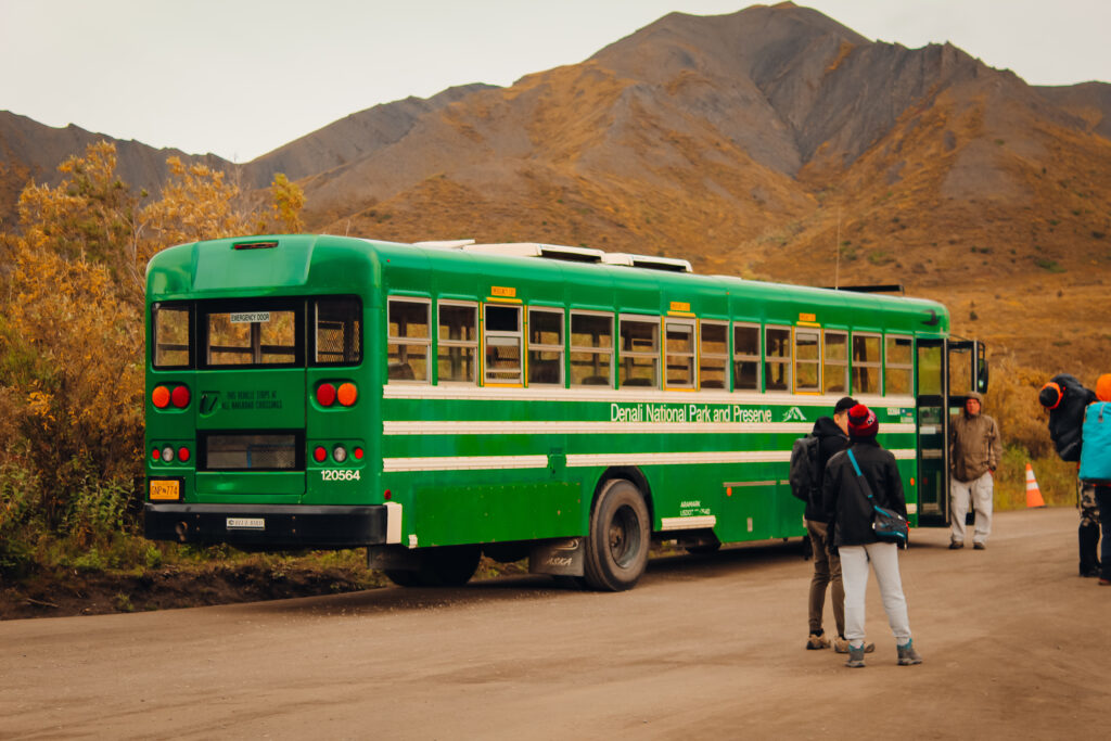 A green school bus.