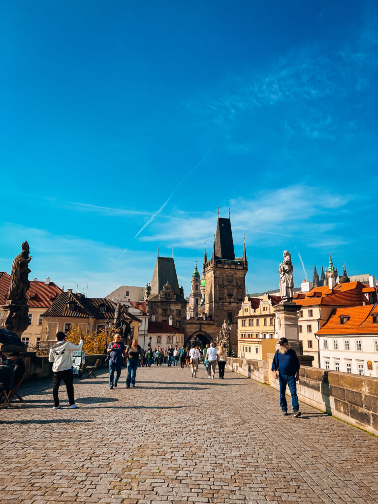 Prague Bridge with statues.