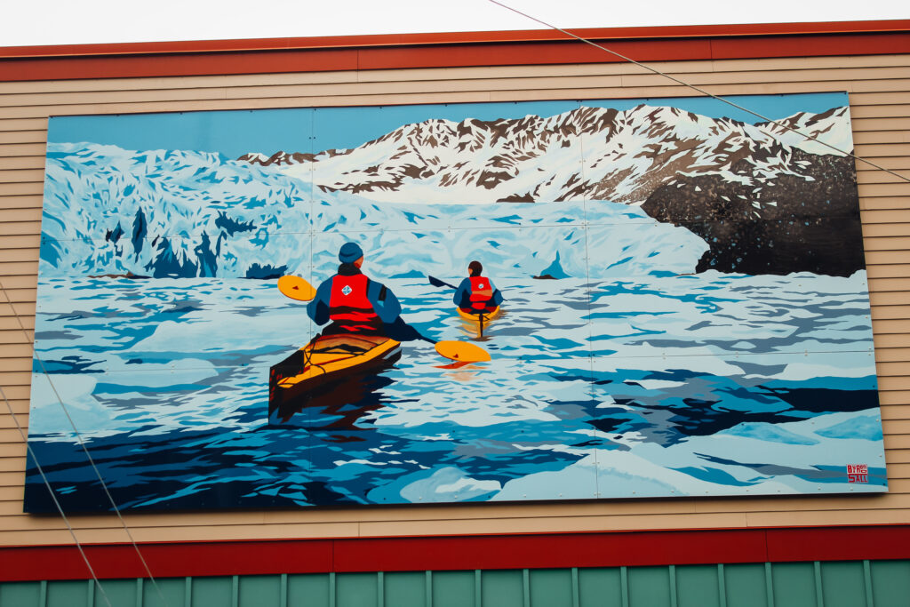 Mural of two kayakers