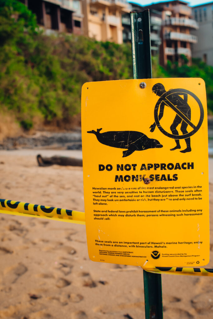 Sign to not approach monk seal