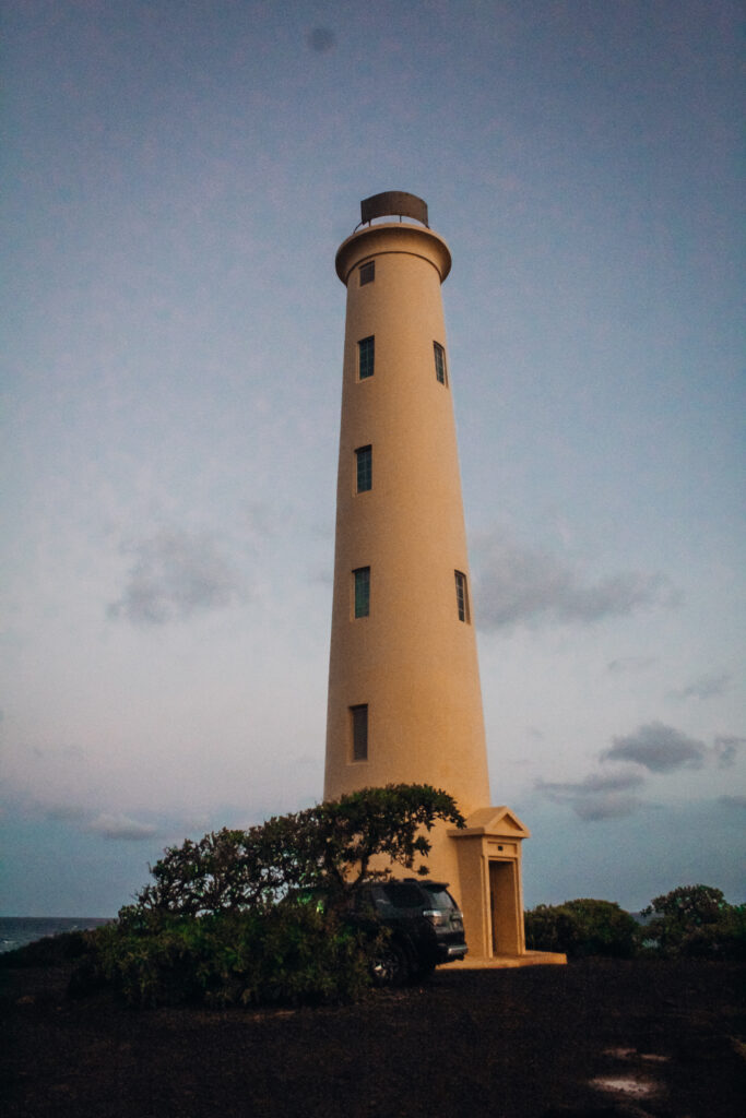 A lighthouse at dusk