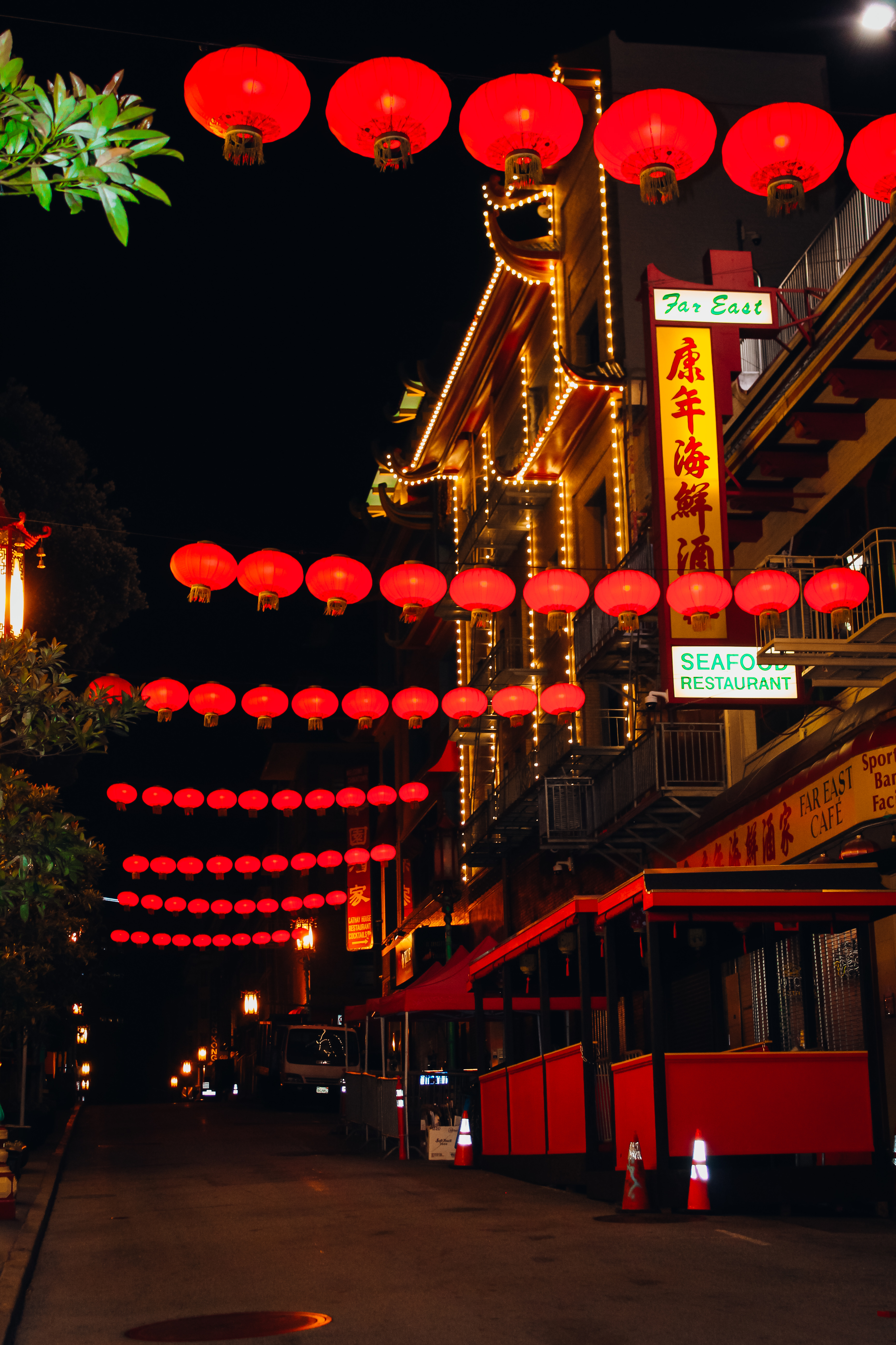 Lighted street in Chinatown