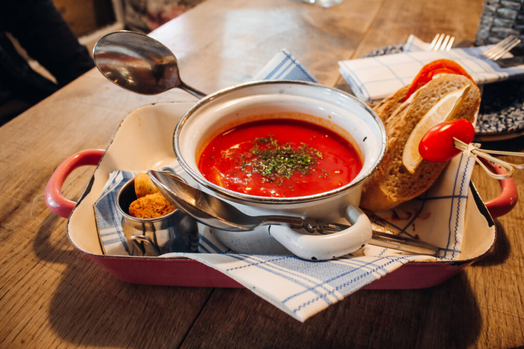 Tomato soup in a bowl