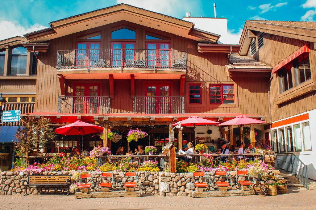 Exterior of restaurant with window boxes